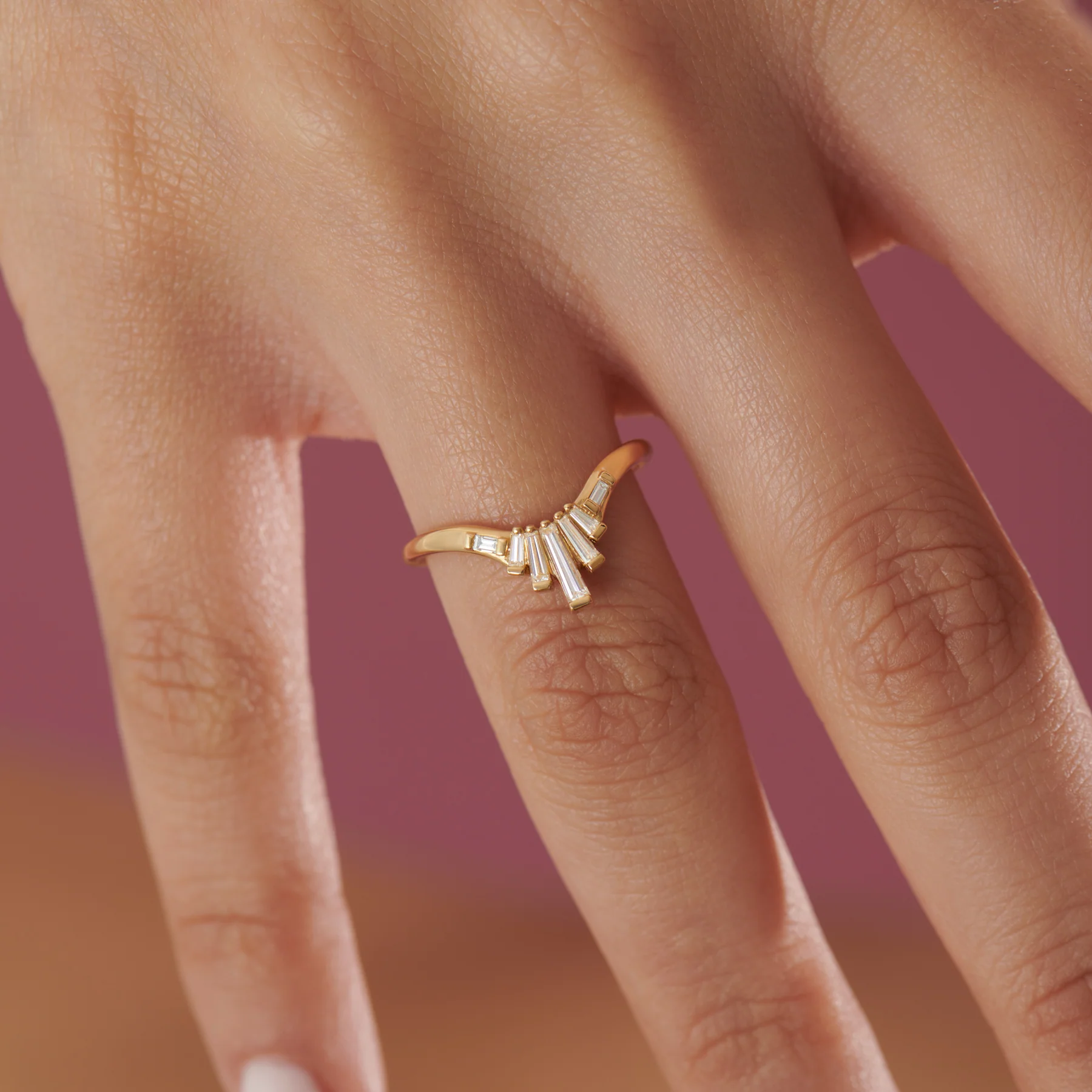 White Baguette Diamond Nesting Art Deco Wedding Ring - Image 9