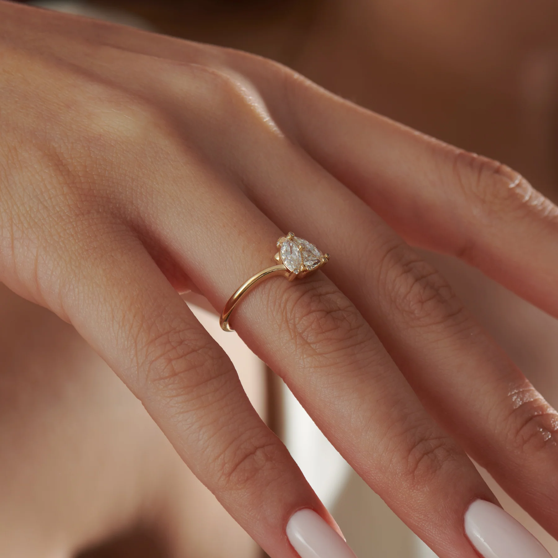 White Ladybug Triangle Marquise & Brilliant Diamond Engagement Ring - Image 5