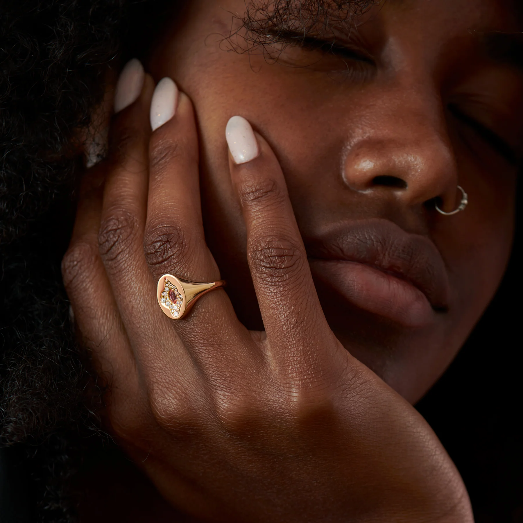 Yoni Diamond & Padparadscha Statement Ring - Image 3