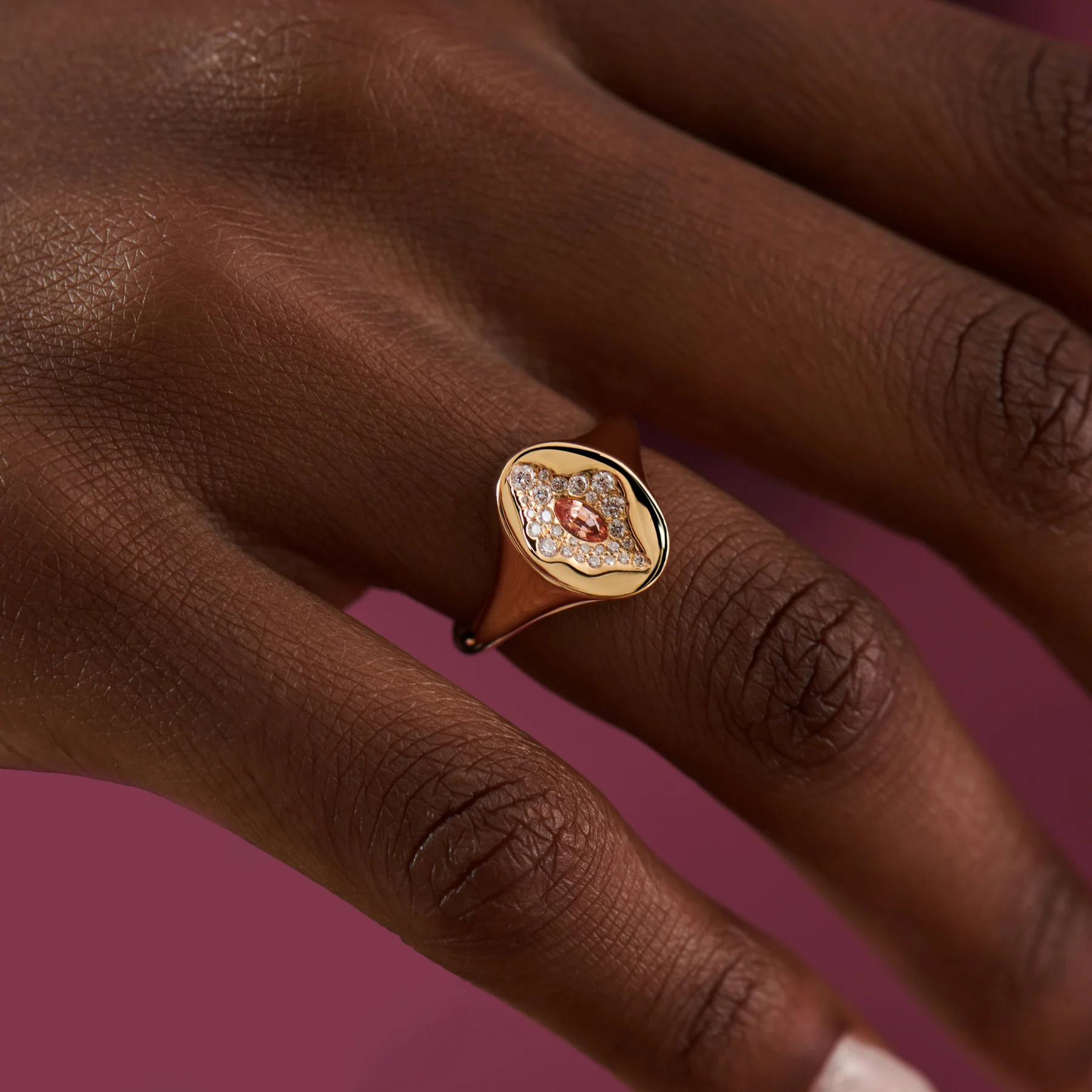 Yoni Diamond & Padparadscha Statement Ring - Image 4