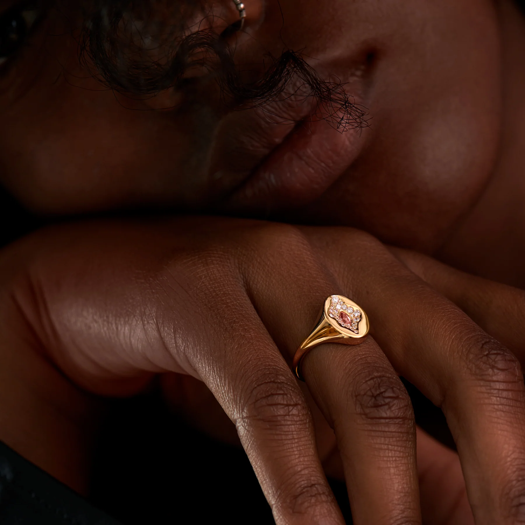 Yoni Diamond & Padparadscha Statement Ring - Image 5