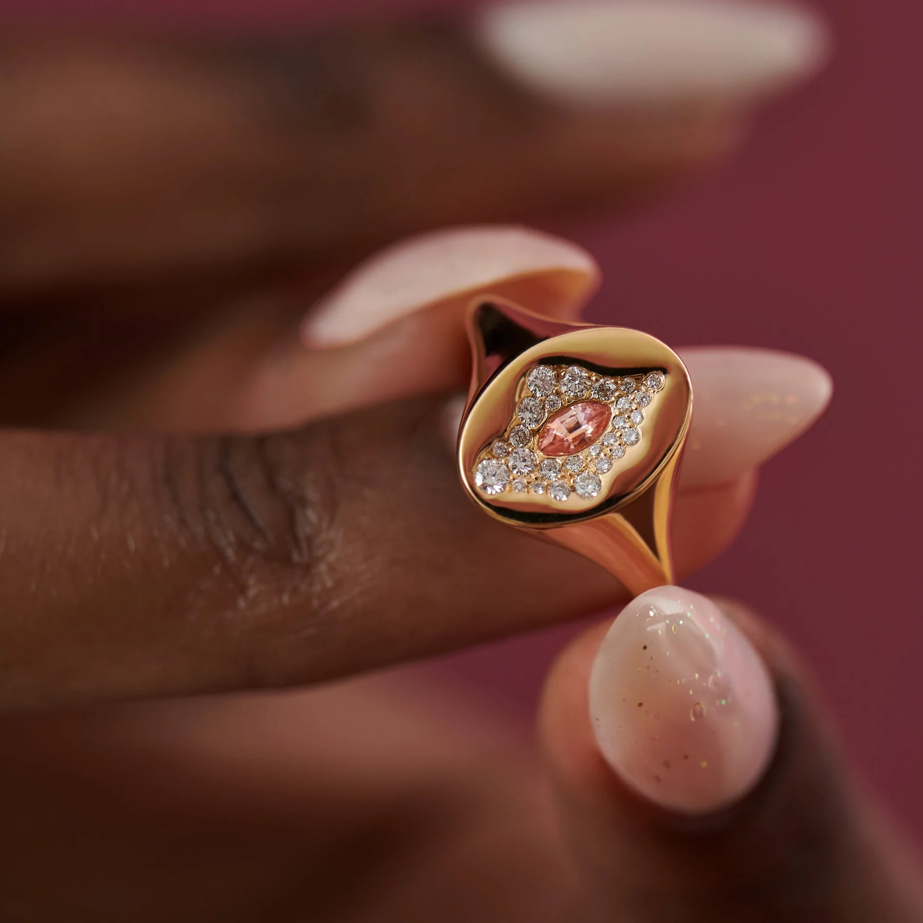 Yoni Diamond & Padparadscha Statement Ring - Image 6