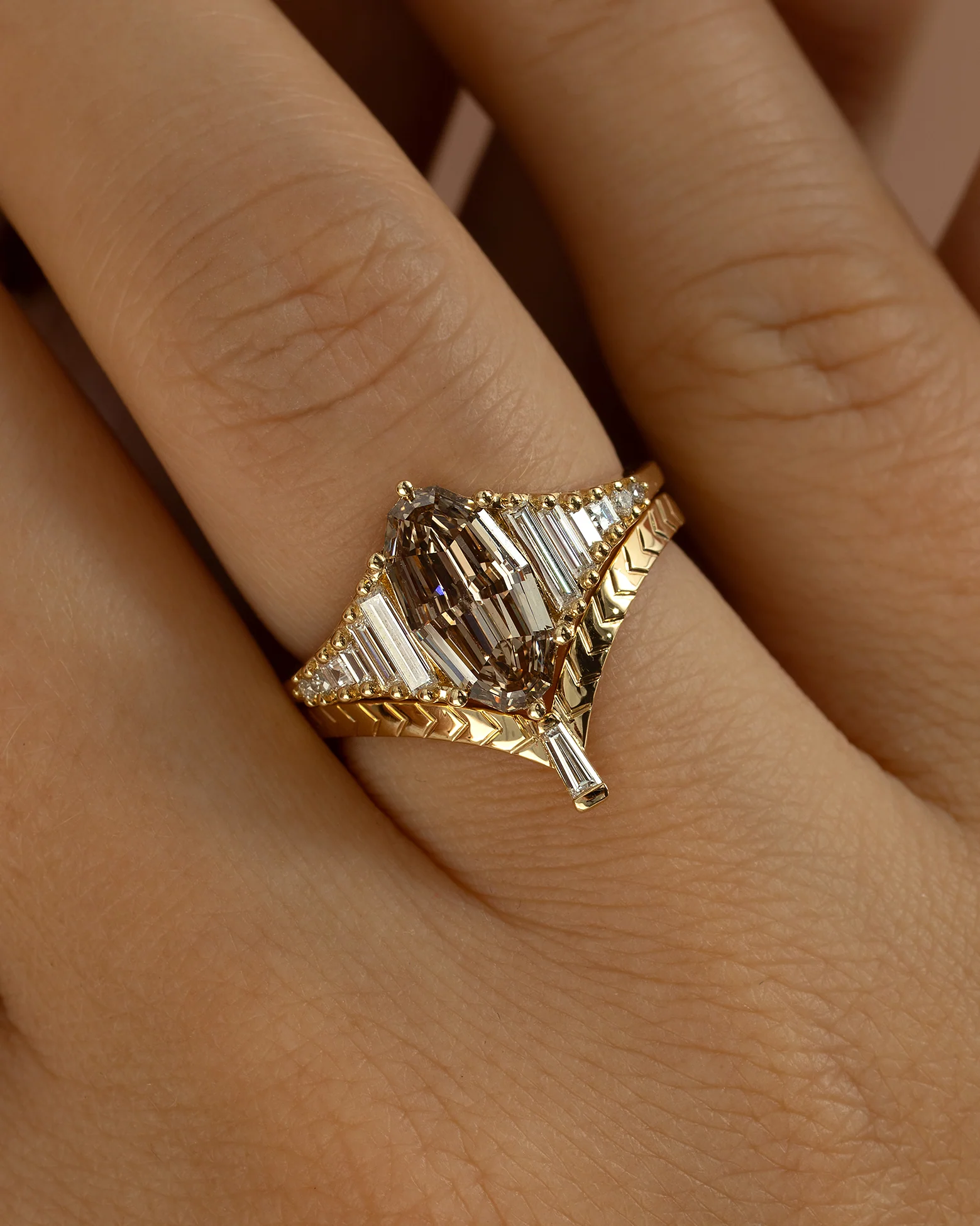 Zeppelin Fancy Color Brown Diamond Engagement Ring in Oval Step Cut - Image 8